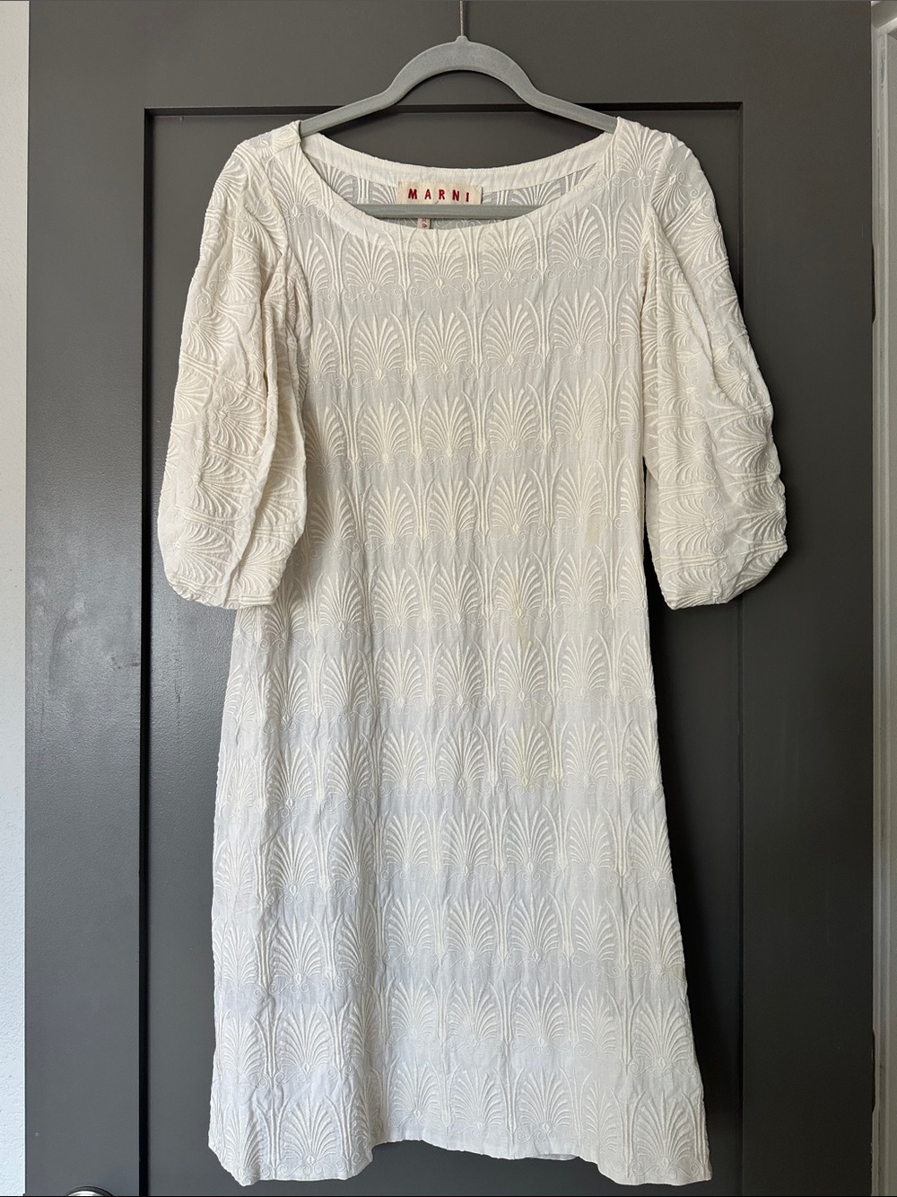 Marni Cream Textured Short-Sleeve Midi Dress